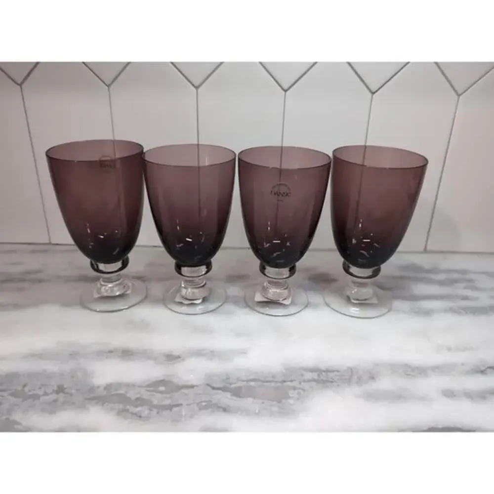Dansk Crystal Madras‎ Goblets Set, Amethyst Purple Iced Tea Glassware, Set of 4